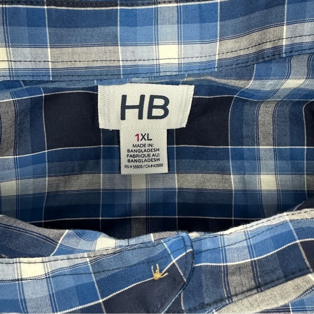Men's Navy and White Plaid Button Down Shirt Lightweight Short Sleeve - Picture 7 of 9
